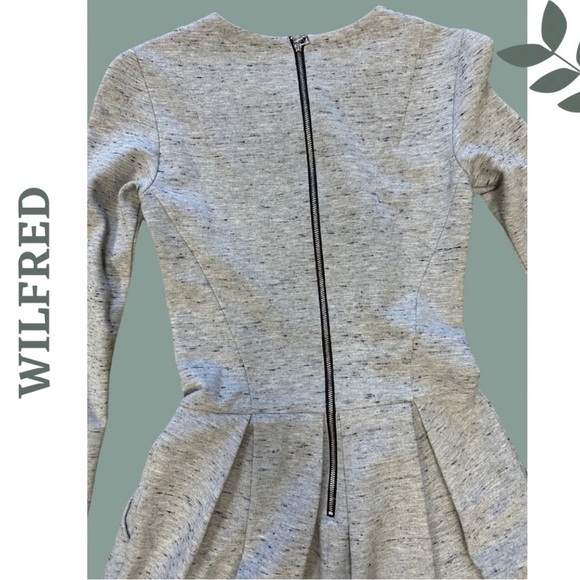 Wilfred Long Sleeve Knit Jersey Grey Mini Dress Pleated Skirt Size 0 - Picture 7 of 9